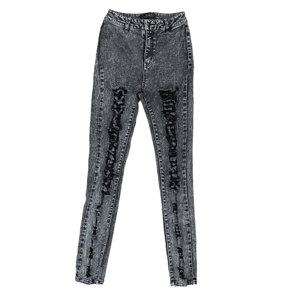 Dolls Kill Widow Acid Wash Distressed High Rise Skinny Jeans Size Small